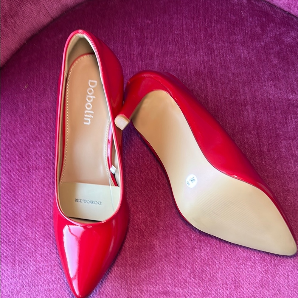 Red Patent Leather Pointed-Toe Heels